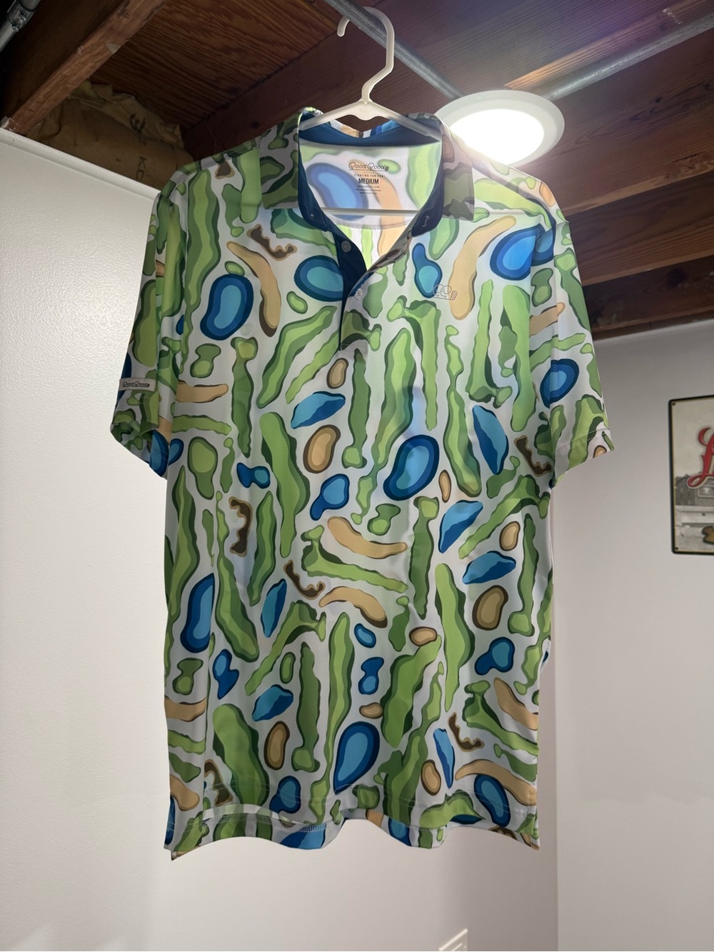 Abstract Green & Blue Golf-Print Short Sleeve Polo